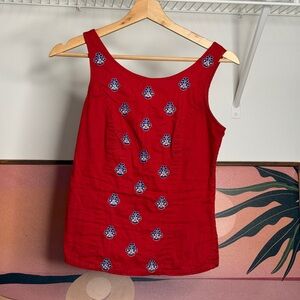 Red Embroidered Women's Top